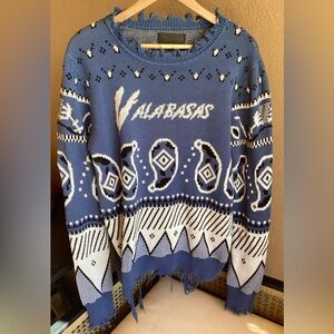 Valabasas Blue and White Geometric Pattern Sweater